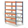 Magazijn stellingen op wielen. Met 6 planken. H1900 x L1250 x D0800 mm - max. 1200 kg - 