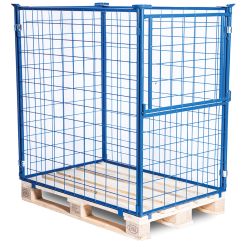 Pallet kooien met deur aan de korte kant. H800 mm. Blauw - Gaasramen