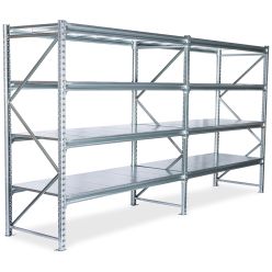 Magazijn stellingen 2 vakken. H2000 x L3800 x D0600 mm. Elektrolytisch verzinkt. Met stalen legborden - 