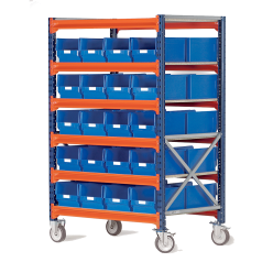 Magazijn stellingenen op wielen met plastic bakken - 40 x 510306 - max. 1200 kg - Magazijnstellingen
