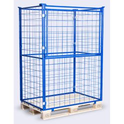 Pallet kooien met deur aan de lange kant. H1600 mm. Blauw - Gaasramen