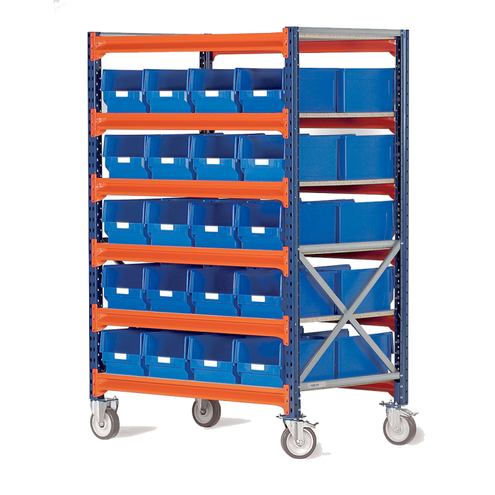 Magazijn stellingenen op wielen met plastic bakken - 40 x 510306 - max. 1200 kg - 