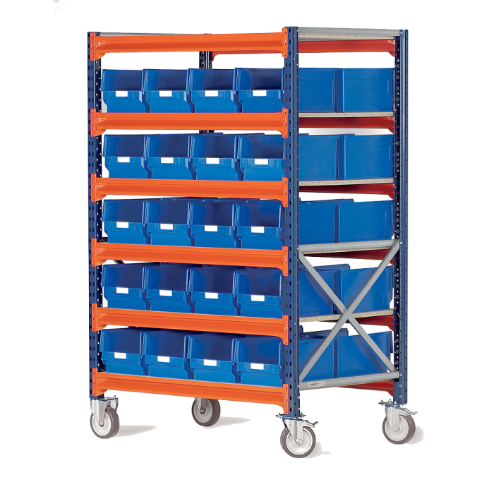 Magazijn stellingenen op wielen met plastic bakken - 40 x 510306 - 